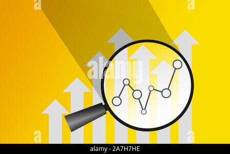 Il concetto di business, la lente di ingrandimento per l'analisi dei dati, rendering 3D Foto Stock