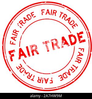 Grunge red fair trade turno di parola la guarnizione in gomma timbro su sfondo bianco Illustrazione Vettoriale