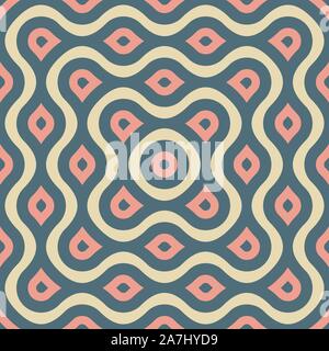 Vettore di piatto design seamless pattern geometria sullo sfondo di linee e punti che formano gli occhi al centro Illustrazione Vettoriale