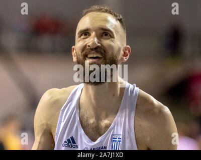 Glasgow, Scotland, Regno Unito. 2 Marzo, 2019. La Grecia Konstadínos Baniótis dopo la concorrenza durante il giorno 2 del Glasgow 2019 Europeo di Atletica Leggera Indoor campionati, a Emirates Arena. Iain McGuinness / Alamy Live News Foto Stock