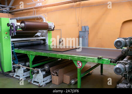 Workshop per la produzione di pannelli di particelle. Fabbricazione di truciolare impiallacciato, compensato, pannelli di legno. La lavorazione del legno. Industria del legno Foto Stock