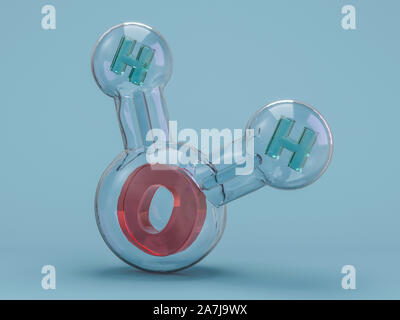 Molecola di acqua. Ecologia e biologia e biochimica del concetto. Il rendering 3D Foto Stock