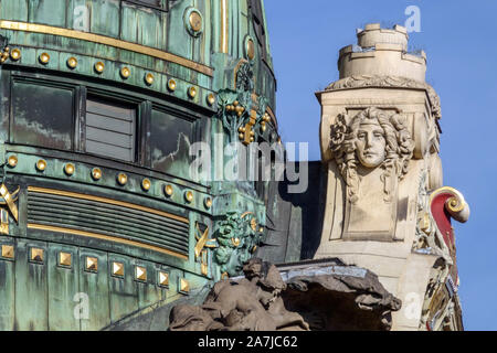 Dettaglio Praga facciata in stile Art Nouveau, Casa Municipale Praga, Obecni dum Foto Stock