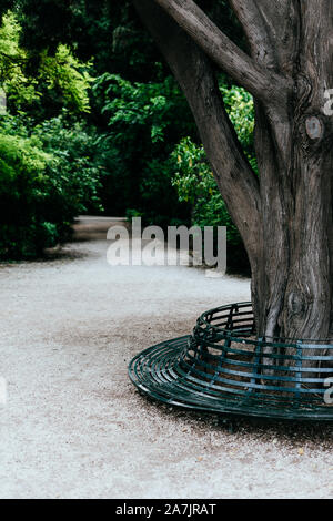 Una panchina nel Giardino Nazionale Εθνικός Κήπος, Atene, Grecia Foto Stock