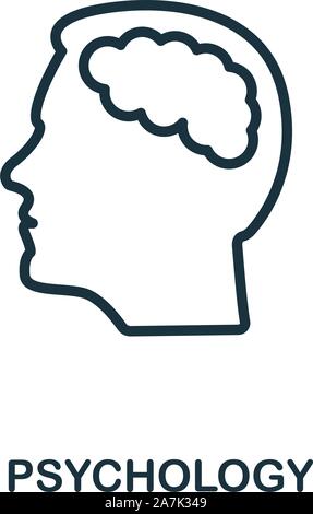 Psicologia contorno icona di stile. Linea sottile psicologia creativa icona per logo, graphic design e molto di più Illustrazione Vettoriale
