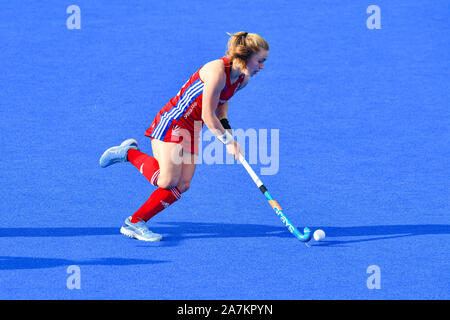 Londra, Regno Unito. 03Th Nov, 2019. durante il connettore FIH Olympic i qualificatori match: Gran Bretagna vs Cile (donne) a Lea Valley Hockey e il Centro Tennis di Domenica, 03 novembre 2019 a Londra Inghilterra. Credito: Taka G Wu/Alamy Live News Foto Stock