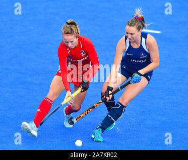 Londra, Regno Unito. 03Th Nov, 2019. durante il connettore FIH Olympic i qualificatori match: Gran Bretagna vs Cile (donne) a Lea Valley Hockey e il Centro Tennis di Domenica, 03 novembre 2019 a Londra Inghilterra. Credito: Taka G Wu/Alamy Live News Foto Stock