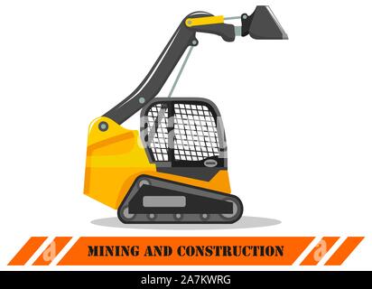Skid steer loader. Illustrazione dettagliata della costruzione pesante macchina e attrezzatura. Illustrazione Vettoriale. Illustrazione Vettoriale