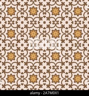Bellissimi fiori brawn e giallo piastrelle seamless pattern Illustrazione Vettoriale