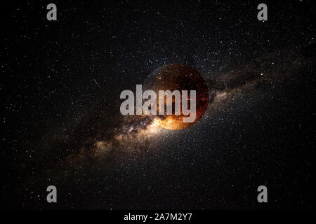 Exoplanet extra pianeta solare e galaxy 3D render Foto Stock