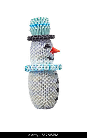 3D origami, snowman - decorazione isolati su sfondo nero. Percorso di clipping incluso. Foto Stock