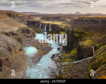 Sigoldugljufur, un canyon con cascate in Islanda Foto Stock