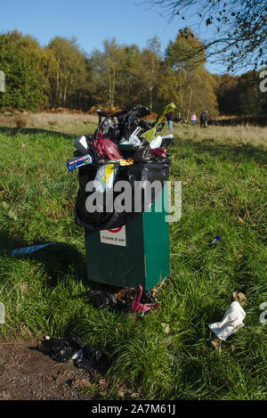 Traboccante cane bidone dei rifiuti. South Staffordshire Foto Stock