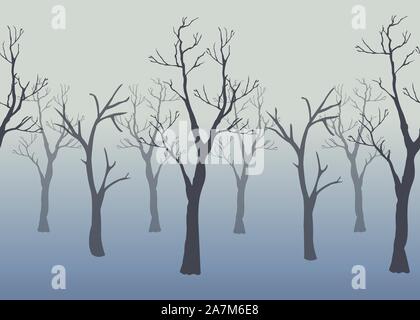 Inverno alberi dello sfondo. Paesaggio invernale con alberi. Stagione la natura. Illustrazione Vettoriale. Illustrazione Vettoriale