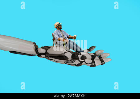 Intelligenza artificiale robotica umano aiuto ai maggiori guadagni sono suscettibili di concentrarsi sulla produttività, efficienza, automazione e costi, consentendo ai consumatori di un Foto Stock