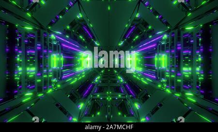 Santo spazio futuristico fantascienza hangar corridoio di tunnel con incandescente santa croce cristiana 3d immagine sfondo design Foto Stock