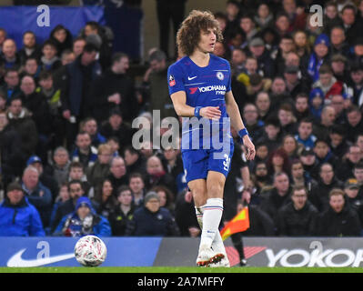 Londra, Inghilterra - 18 febbraio 2019: David Luiz del Chelsea nella foto durante il 2018/19 FA Cup quinto round gioco tra Chelsea FC e il Manchester United a Stamford Bridge. Foto Stock