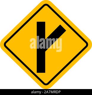 Giunzione a Y o a destra laterale obliqua del traffico stradale vettore di segno. Illustrazione Vettoriale
