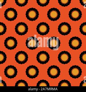 Petali design floreale seamless pattern sfondo vettoriale. Arancione, giallo e nero. Illustrazione Vettoriale
