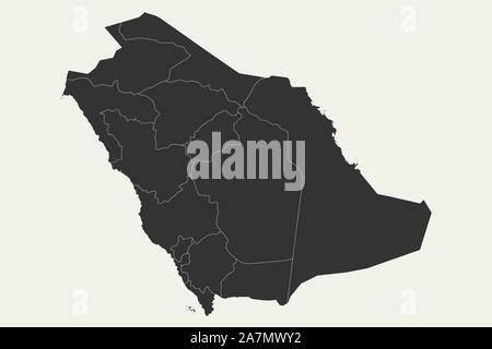 Modern Arabia Saudita mappa con i confini illustrazione vettoriale. Nero, bianco panna. Illustrazione Vettoriale