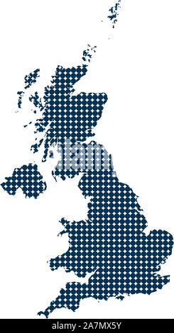 Mappa del Regno Unito punteggiata illustrazione vettoriale. Blu, colore bianco. Illustrazione Vettoriale