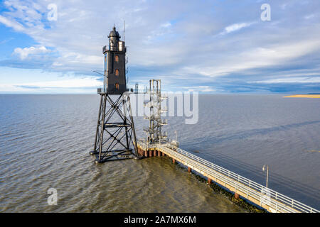 Bella Obereversand faro (Leuchtturm) del Mare del Nord vicino a Brema e Bremerhaven e il fiume Weser. Dorum-Neufeld, Nordseeküste Wurster, Germania. Lo Foto Stock