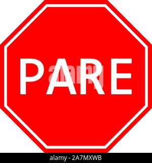 Il segnale di arresto spagnolo simboli del traffico illustrazione vettoriale. Ottagono rosso bordo. Illustrazione Vettoriale