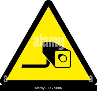 24 ore di sorveglianza TVCC monitor della fotocamera segno di avvertimento illustrazione vettoriale. Triangolo giallo. Illustrazione Vettoriale