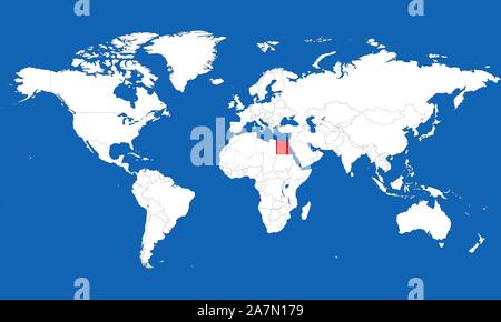 Mappa mondo evidenziato Egitto colore rosso con confini illustrazione vettoriale. Illustrazione Vettoriale