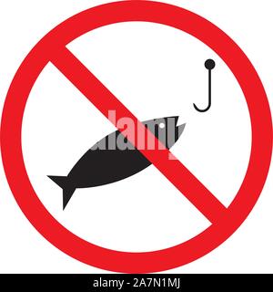 Nessun segno di pesca illustrazione vettoriale. Non consentito vietato simbolo di attenzione. Il cerchio rosso. Illustrazione Vettoriale