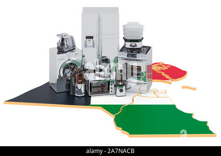 Cucina e elettrodomestico sulla mappa di Kuwait. Produzione, dello shopping e del concetto di consegna. 3D rendering isolati su sfondo bianco Foto Stock