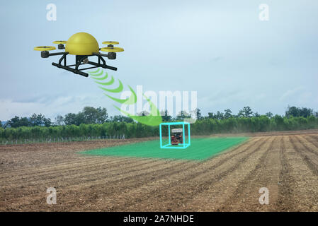 Drone per agricoltura, drone utilizzare per vari campi come analisi di ricerca, sicurezza,salvataggio, terreno la tecnologia di scansione, monitoraggio di idratazione del suolo ,yie Foto Stock