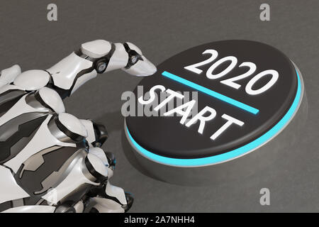 3D rendering ia intelligenza artificiale mano provare a premere start pulsante 2020 Foto Stock