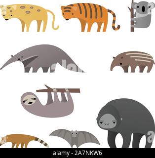 Elegante cartoon animali della giungla illustrazione vettoriale. Illustrazione Vettoriale