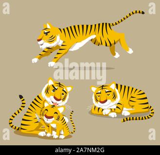 Tiger dormire in esecuzione e perde il bambino. Illustrazione Vettoriale cartoon. Illustrazione Vettoriale