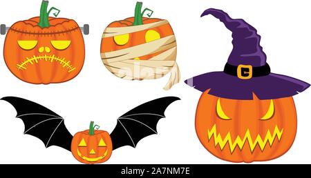 Illustrazione della zucca di Halloween carattere fantasma Illustrazione Vettoriale