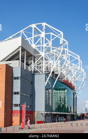 Ingresso principale al Manchester United Old Trafford Football Ground, Sir Matt Busby Way, Stretford, Trafford, Greater Manchester, Inghilterra, Regno Unito Foto Stock