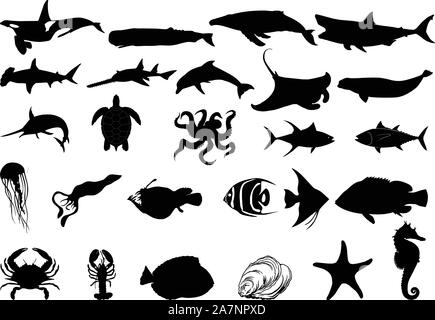 Silhouette di SEA LIFE Illustrazione Vettoriale