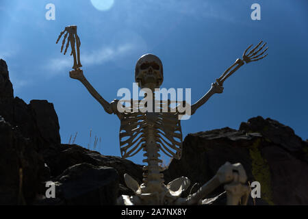 Retroilluminato con telai a scheletro creepily sulle rocce nel deserto Foto Stock