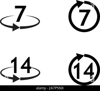 La restituzione della merce entro 7 o 14 giorni, icona su sfondo bianco. Sostituzione in garanzia Symbol. tipo piatto. Illustrazione Vettoriale