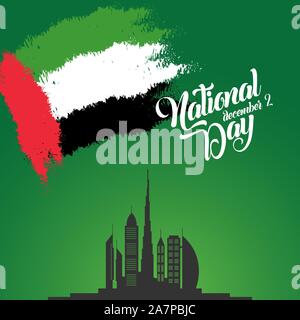 Felice Giornata Nazionale negli EMIRATI ARABI UNITI. Emirati Arabi Uniti giornata nazionale greeting card design. Illustrazione Vettoriale