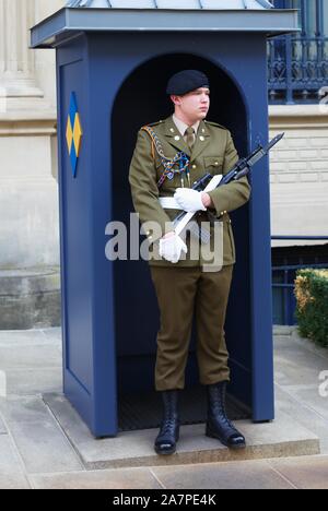 Protezione nella parte anteriore del Palais Grand Ducal, Lussemburgo Foto Stock