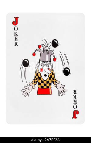 Joker carta da gioco su sfondo bianco Foto Stock