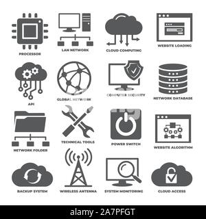 La tecnologia set di icone su sfondo bianco Illustrazione Vettoriale