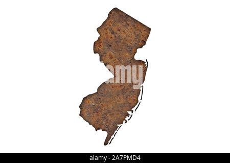 Mappa di New Jersey sul metallo arrugginito Foto Stock