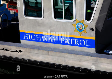 California Highway Patrol Boat, Jack London Square di Oakland, contea di Alameda, California, Stati Uniti d'America Foto Stock