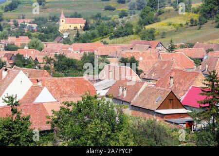 La Romania campagna. Il villaggio di Biertan in Transilvania regione. Foto Stock