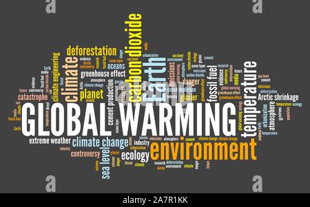 Il riscaldamento globale word cloud. Il cambiamento climatico concetto. Terra catastrofe climatica. Foto Stock