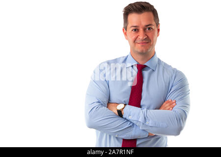Giovane imprenditore bello isolato su bianco. Foto Stock