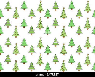 Modello senza cuciture con alberi di Natale. Sfondo di vacanza scarabocchio. Illustrazione Vettoriale